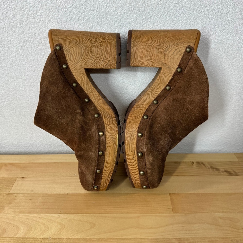 Kork-Ease Brown Suede Studded Wood Platform Clogs Mules Women 8M KE0014806 *FLAW - Picture 9 of 10